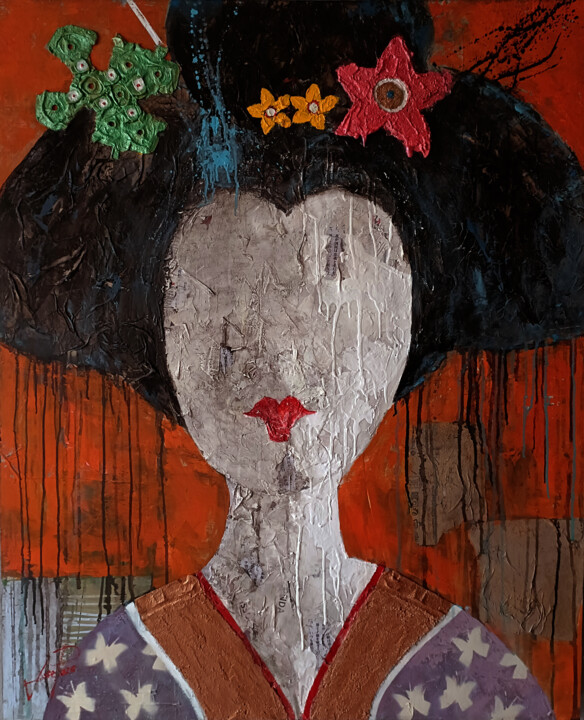 Painting titled "SERIE GEISHA 00084" by Josep Pozo, Original Artwork, Acrylic