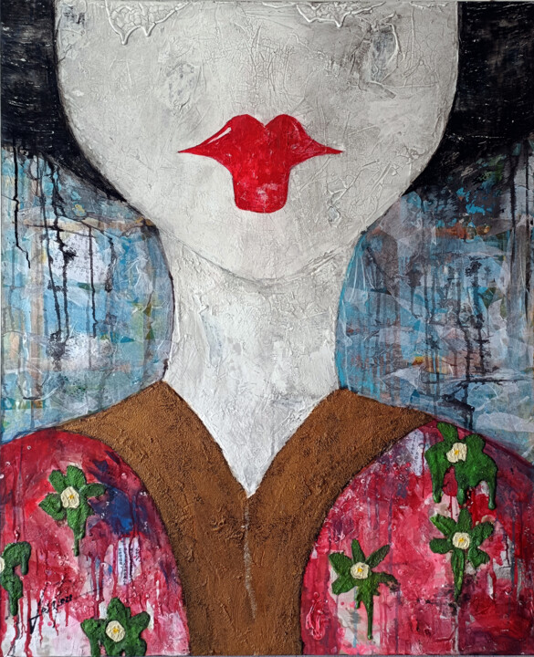 Painting titled "SERIE GEISHA 00085" by Josep Pozo, Original Artwork, Acrylic Mounted on Wood Panel