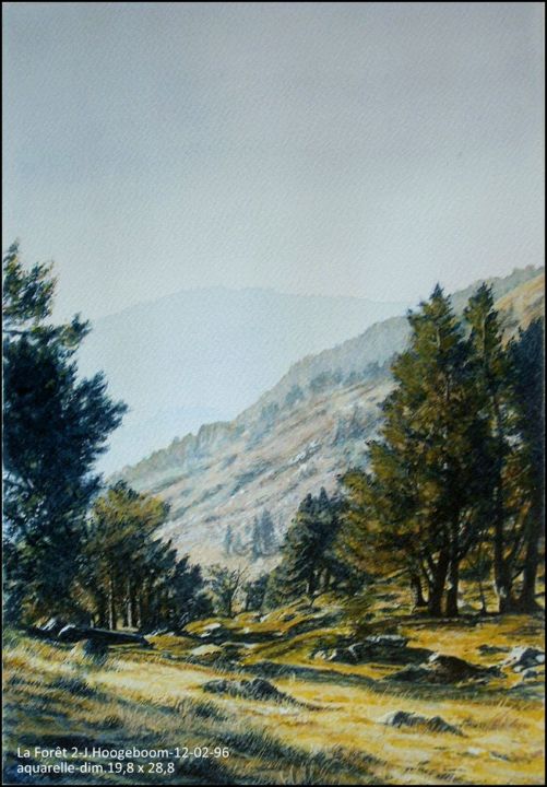 Картина под названием "La Forêt 2" - Joseph Hoogeboom, Подлинное произведение искусства, Акварель
