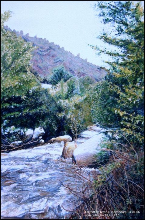 Painting titled "Torrent de Nyer" by Joseph Hoogeboom, Original Artwork, Watercolor