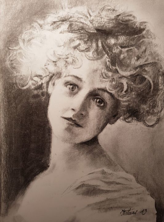 Disegno intitolato "ritratto senza nome…" da Joseph Italiano, Opera d'arte originale, Carbone