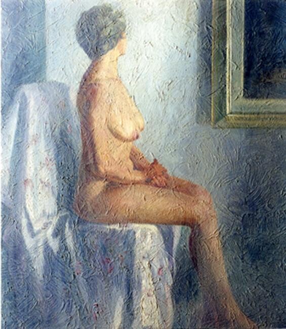 Painting titled "Nude sitting" by Joseph Kapelyan, Original Artwork, Oil