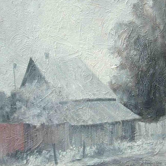 Painting titled "Village house" by Joseph Kapelyan, Original Artwork, Oil