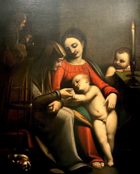 Painting titled "Sacra Famiglia con…" by Joseph Leonard Gary Hesford, Original Artwork, Oil