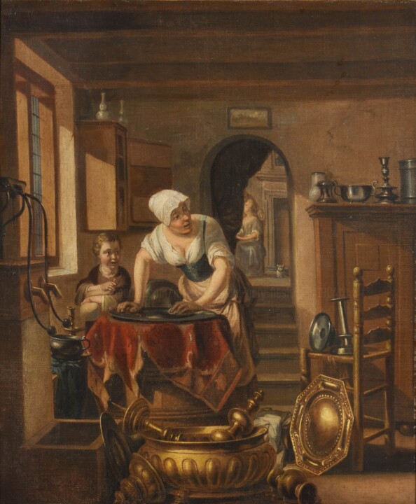 Painting titled "Interior with a mai…" by Joseph Leonard Gary Hesford, Original Artwork, Oil