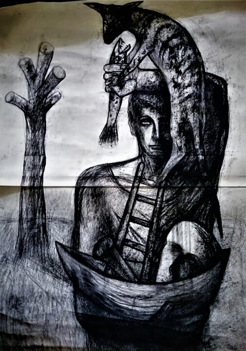 Drawing titled "THE TOY and ANIMAL…" by Joseph Urie, Original Artwork, Charcoal