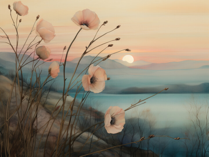Digital Arts titled "Evening By The Sea" by Josephine Estelle, Original Artwork, AI generated image