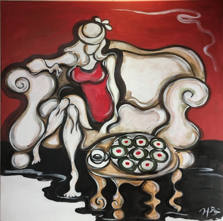 Schilderij getiteld "Coffee Pause" door Josephine Bonì, Origineel Kunstwerk