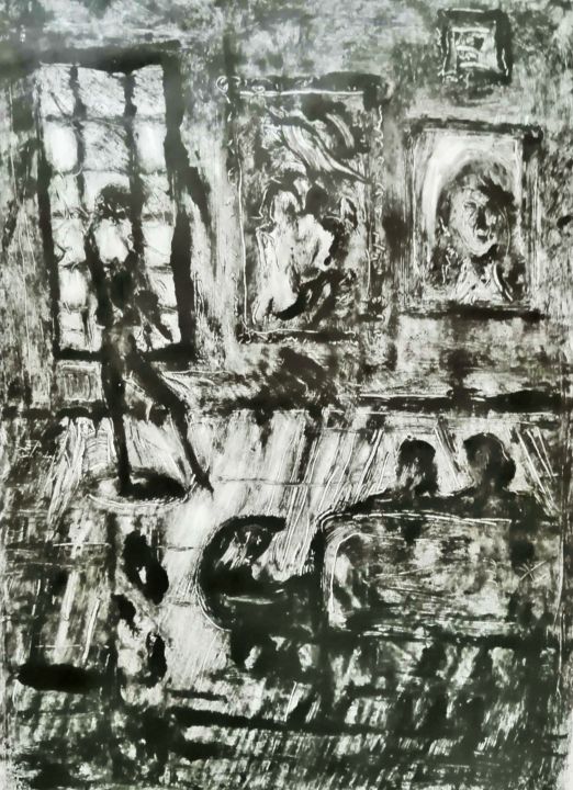Printmaking titled "FIRST GALLERY VISIT." by Joseph Urie, Original Art, Monotype