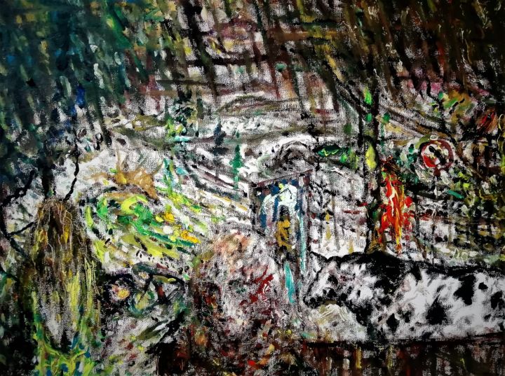 Peinture intitulée "The ENGLISH COWSHED." par Joseph Urie, Œuvre d'art originale, Huile