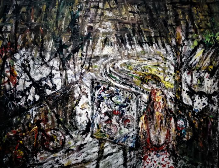 Peinture intitulée "SHELTER in the COWS…" par Joseph Urie, Œuvre d'art originale, Huile