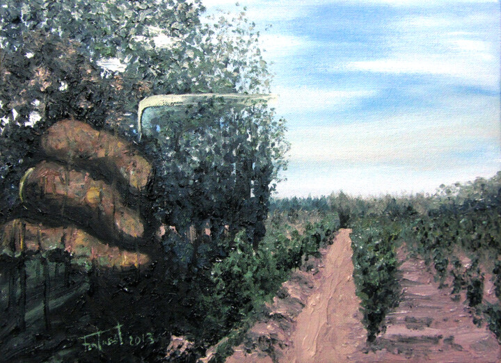 Painting titled "Des del tren 1" by Josep Maria Fontanet Sureda, Original Artwork, Oil Mounted on Wood Stretcher frame
