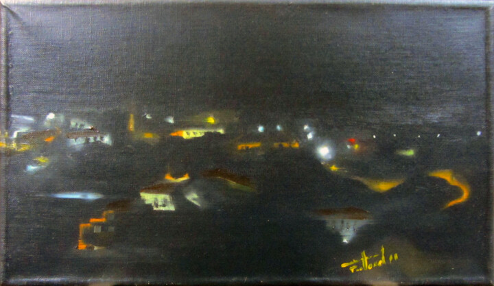 Painting titled "nocturn 13" by Josep Maria Fontanet Sureda, Original Artwork, Oil Mounted on Wood Stretcher frame