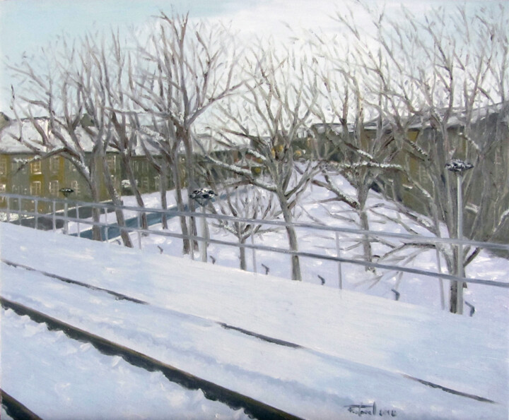 Pintura titulada "Dies de fred camí d…" por Josep Maria Fontanet Sureda, Obra de arte original, Oleo Montado en Bastidor de…