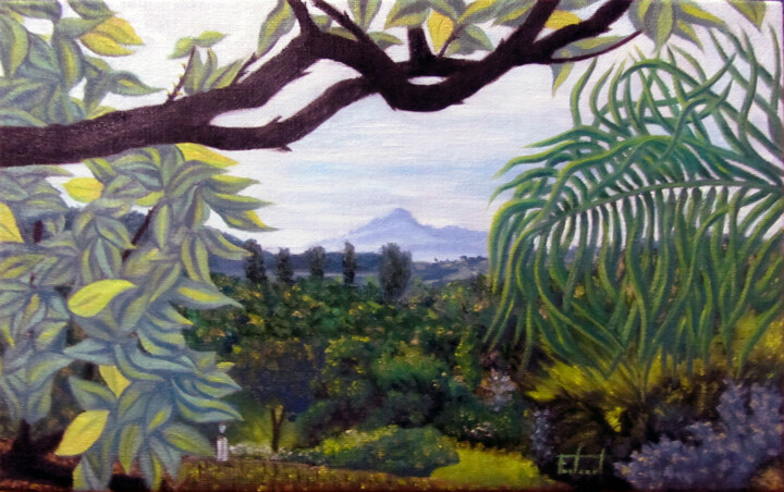 Painting titled "Montseny de tarda" by Josep Maria Fontanet Sureda, Original Artwork, Oil Mounted on Wood Stretcher frame