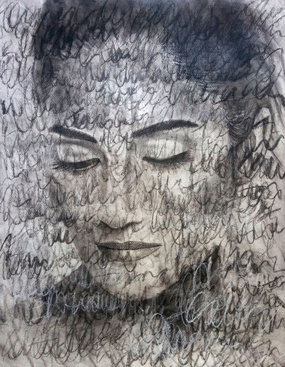 Drawing titled "Belleza y garabatos" by Josep Obradors, Original Artwork, Charcoal