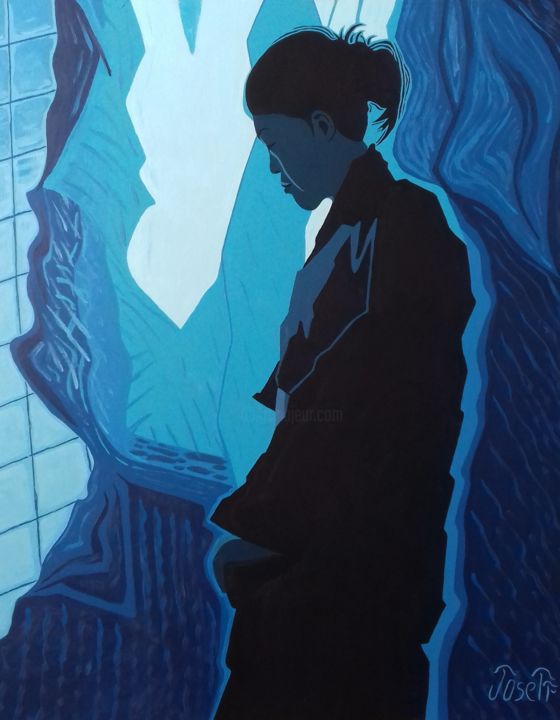 Schilderij getiteld "Sato in blue" door Josett, Origineel Kunstwerk, Olie