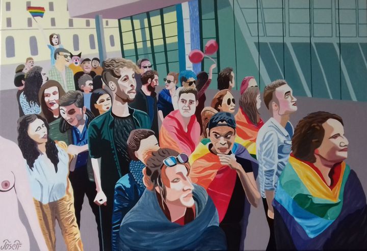 Painting titled "Gay Pride in Rennes" by Josett, Original Artwork, Oil