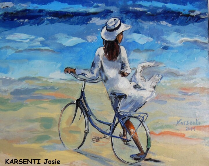 "Jane à bicyclette" başlıklı Tablo Josette Karsenti (josie) tarafından, Orijinal sanat, Petrol Ahşap Sedye çerçevesi üzerine…