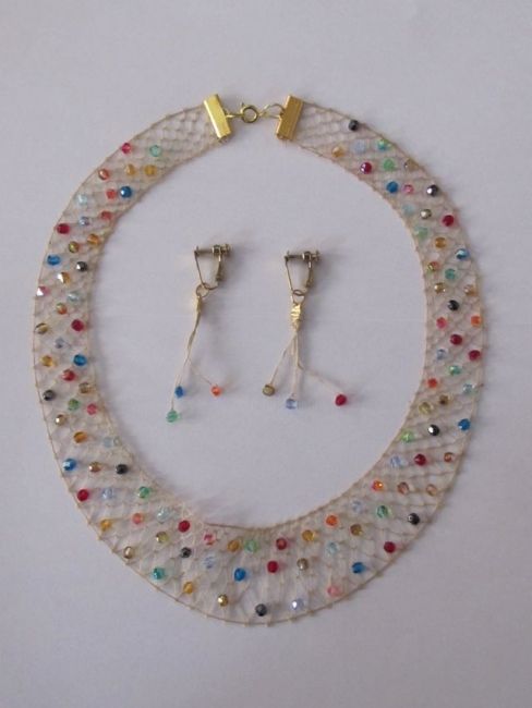 Artisanat intitulée "collier de dentelle" par Josette Garrigues, Œuvre d'art originale, Bijoux