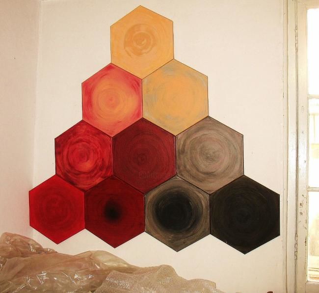 Painting titled "Formes hexagonales…" by Joshima, Original Artwork, Oil
