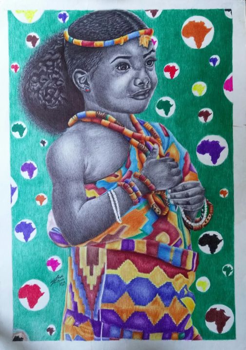 Dessin intitulée "Afri-culture" par Joshua Steve, Œuvre d'art originale, Stylo à bille