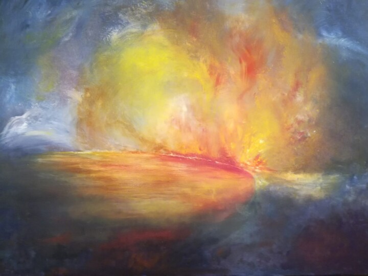 Painting titled "feu d'artifice" by Josiane Amblard, Original Artwork, Oil