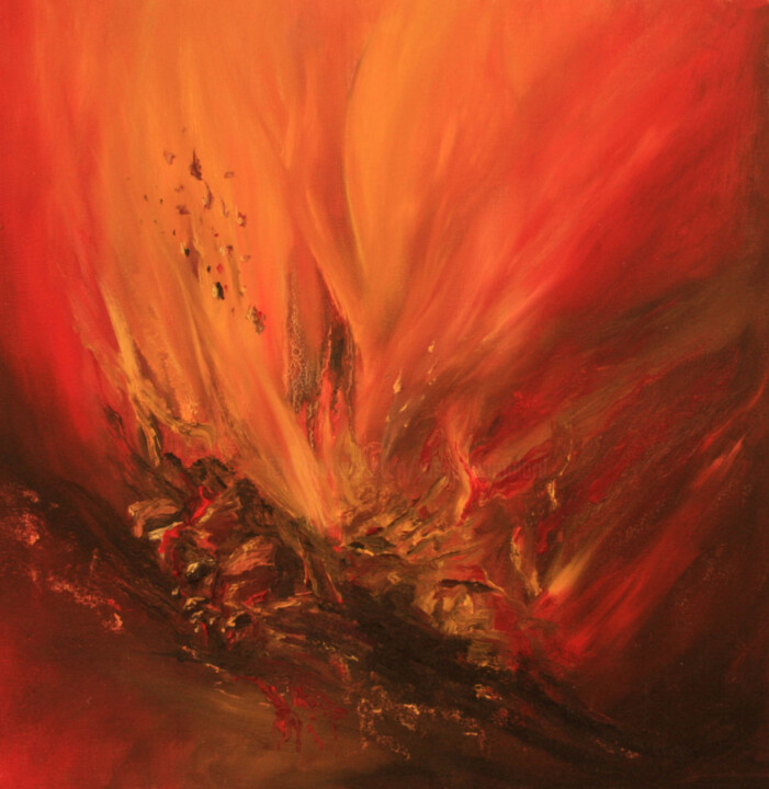 Painting titled "volcan 2" by Josiane Amblard, Original Artwork, Oil