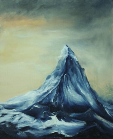 Painting titled "vague montagne" by Josiane Amblard, Original Artwork, Oil