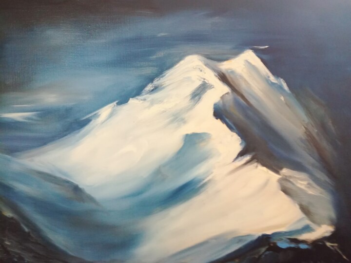 Peinture intitulée "montagne enneigée" par Josiane Amblard, Œuvre d'art originale, Huile