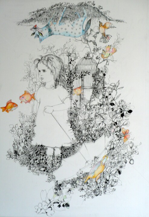 Dessin intitulée "les enfants 'ennuie…" par Josiane Chauvin, Œuvre d'art originale, Crayon Monté sur artwork_cat.
