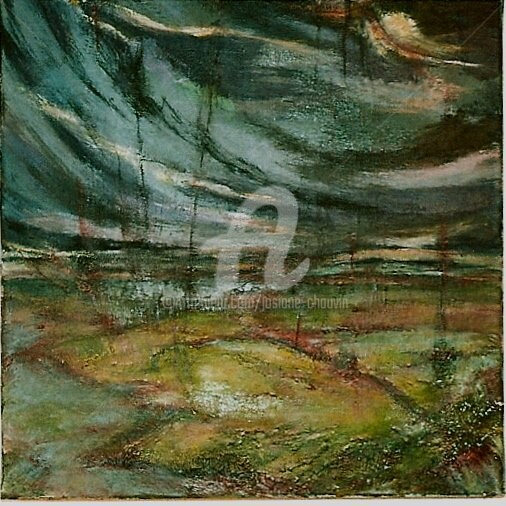 Peinture intitulée "marais nuit de gel" par Josiane Chauvin, Œuvre d'art originale, Huile