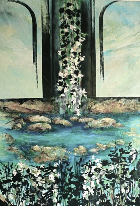 Pintura intitulada "jardin-d-eau.jpg" por Josiane Chauvin, Obras de arte originais