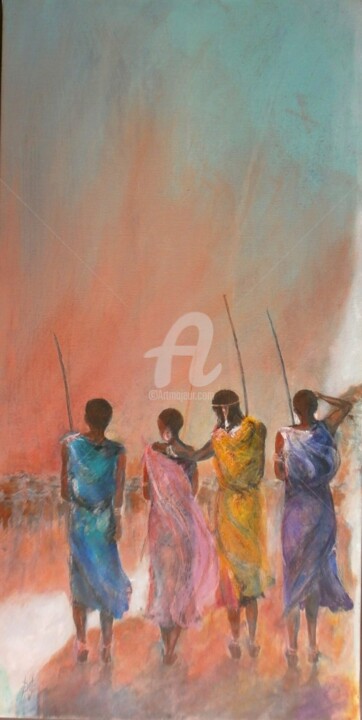 Peinture intitulée "Masaïs II" par Jo Croiset, Œuvre d'art originale, Acrylique