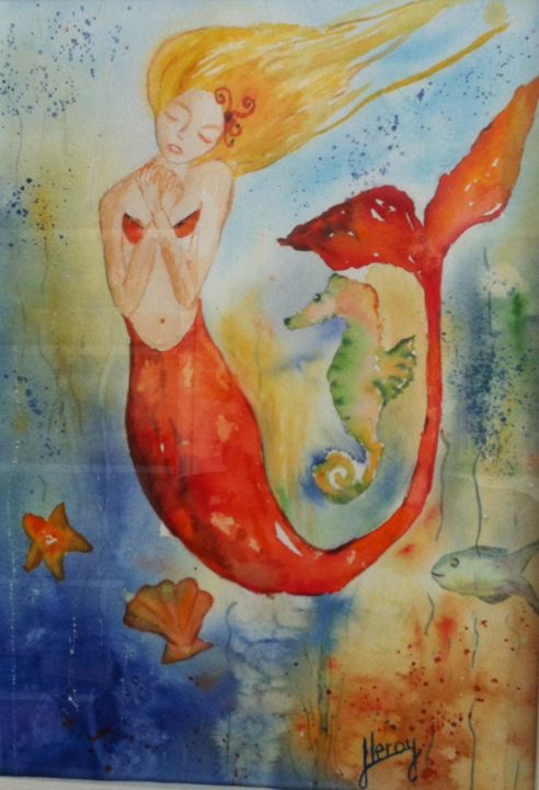 Peinture intitulée "sirene pour Lou" par Josiane Leroy, Œuvre d'art originale