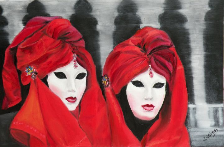 Peinture intitulée "Masques-venitiens." par Josiane Torres, Œuvre d'art originale