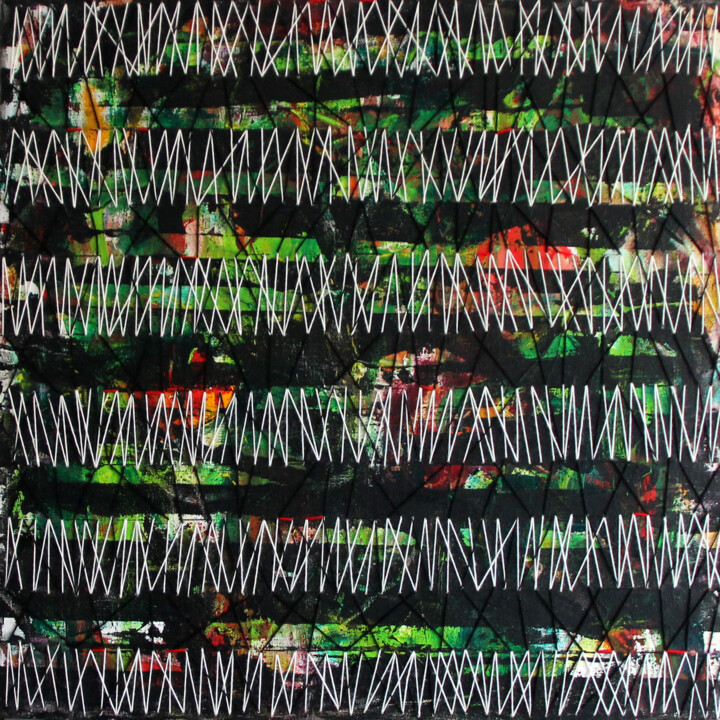 Peinture intitulée "Noir et Vert, tissé" par Josiane Ulrich, Œuvre d'art originale