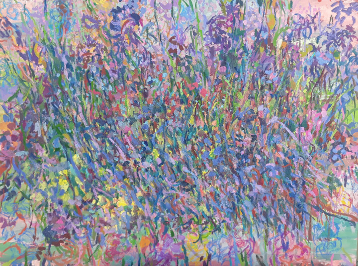 Peinture intitulée "Symphonie Aux Iris…" par Josiane Zarka, Œuvre d'art originale, Huile Monté sur Châssis en bois