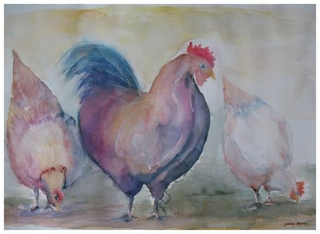 Peinture intitulée "La basse cour" par Josiane Flotte, Œuvre d'art originale,