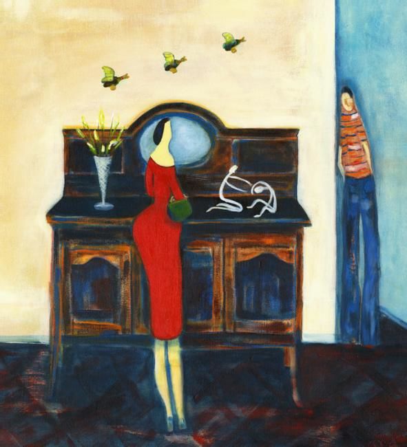 绘画 标题为“THE RED DRESS” 由Jo Simpson, 原创艺术品, 油