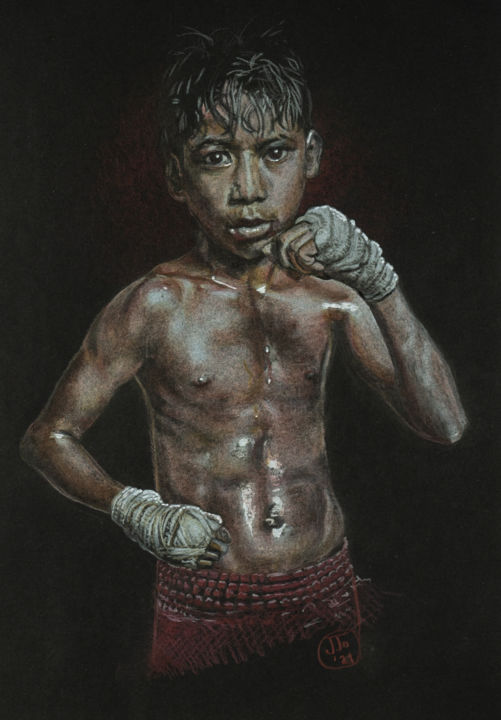 Dessin intitulée "The boxer" par Josine Jansen, Œuvre d'art originale, Crayon