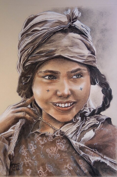 Drawing titled "Leïla" by Josine Jansen, Original Artwork, Conté