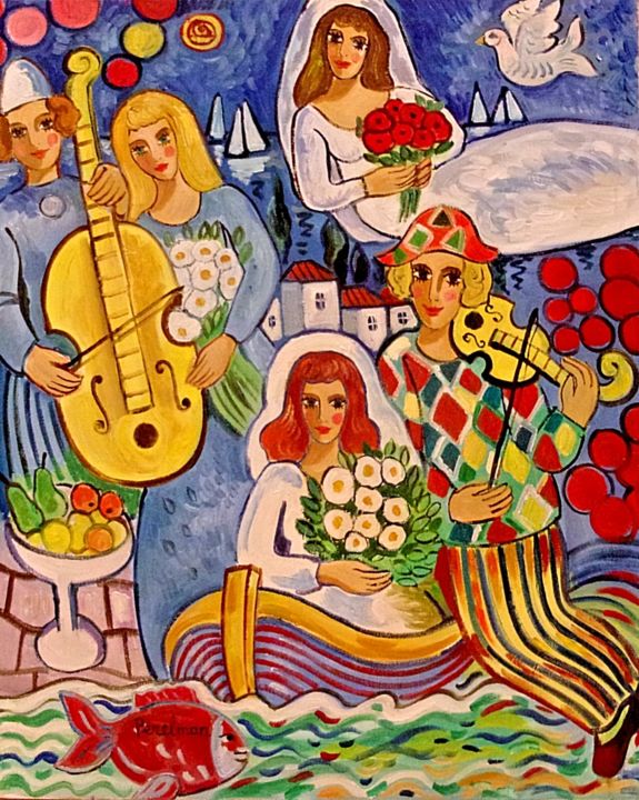 Painting titled "Mariage méditerrané…" by Josip Perelman, Original Artwork, Oil