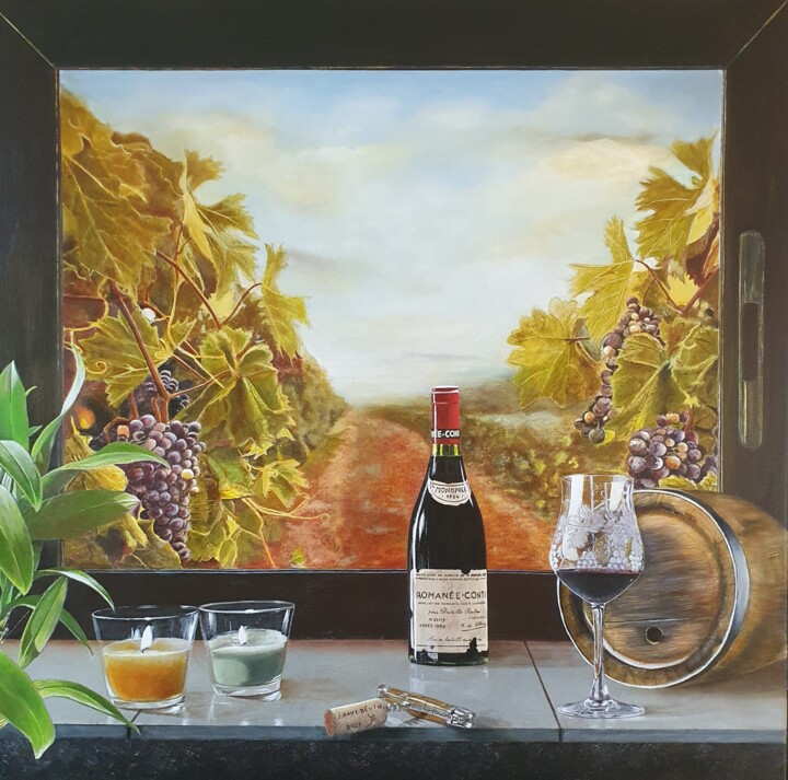 Painting titled "De la  Vigne au Vin" by Josseline Haye-Bevin, Original Artwork, Oil