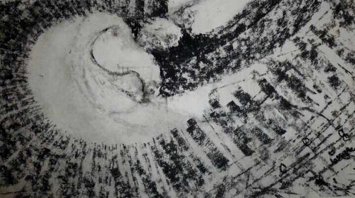 Tekening getiteld "Poésie de l'escalier" door Patrick Jossier, Origineel Kunstwerk, Houtskool