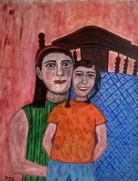 Pintura titulada "MOTHER AND HER DAUG…" por Josue Lino Luchowy, Obra de arte original, Oleo