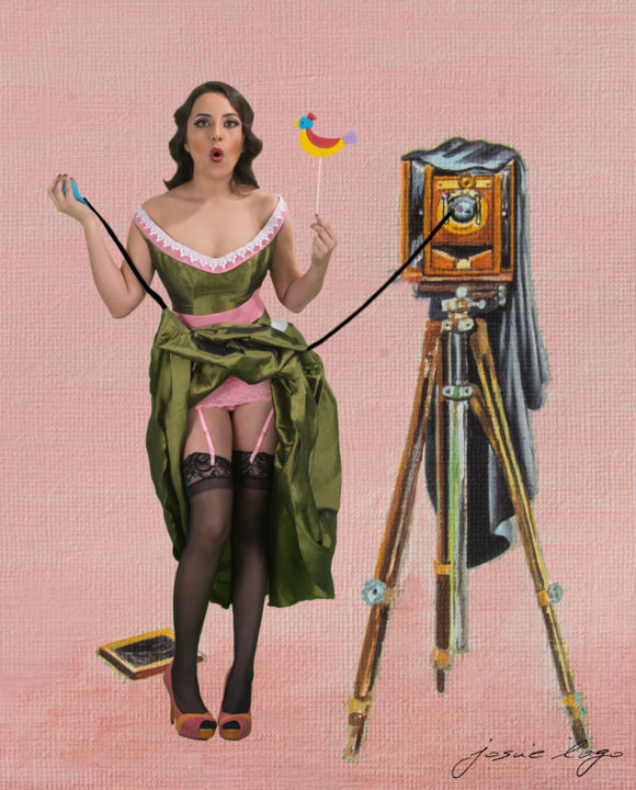 Arte digital titulada "Pin Up Camara" por Josué Lago, Obra de arte original, Foto-montaje