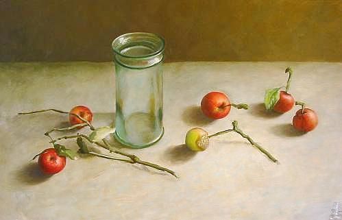 Painting titled "Still life with app…" by Jos Van Riswick, Original Artwork, Oil