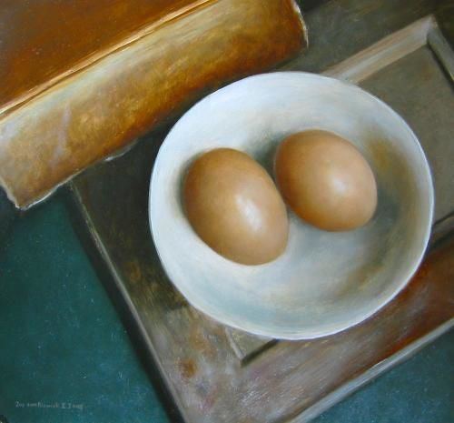 Painting titled "Still life with bow…" by Jos Van Riswick, Original Artwork, Oil