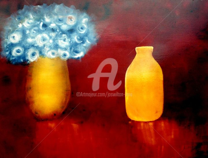 Painting titled "Vasos com Rosas Azu…" by Joswilton Lima, Original Artwork, Other